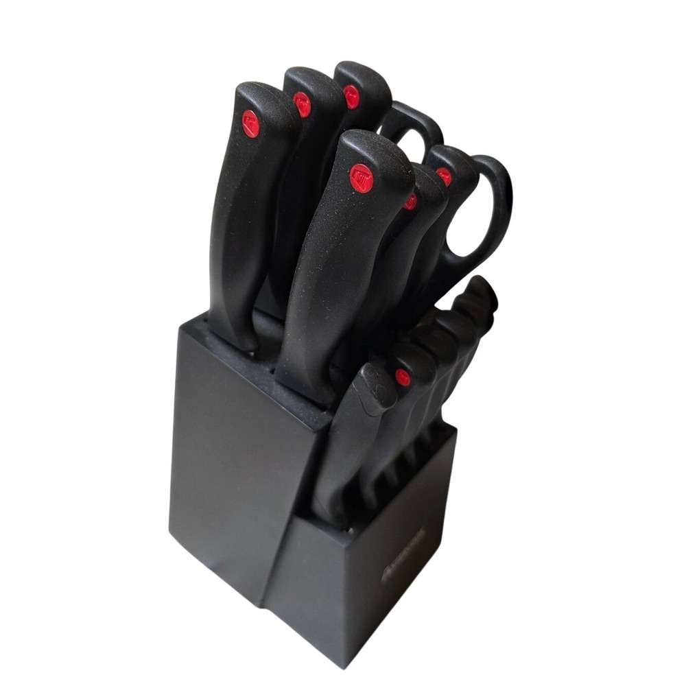 Astercook 14 Piece Kitchen‎ Knife Set with Block Black Stainless Steel Shears B3